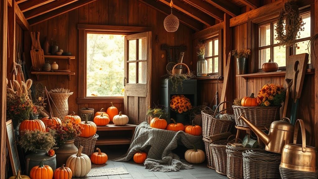 autumn themed potting shed decor