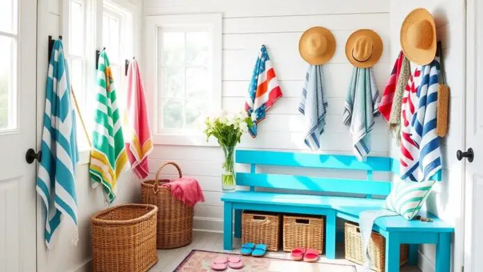 bright summer mudroom decor