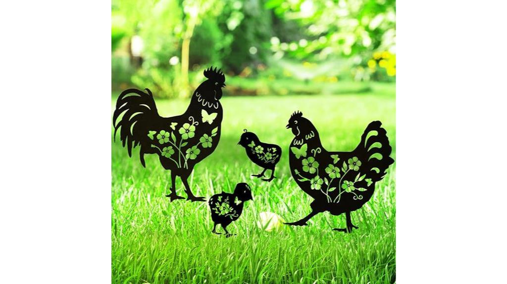 chicken themed garden stakes decor