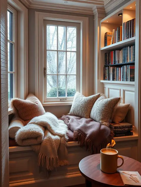 comfortable bookshelf corner