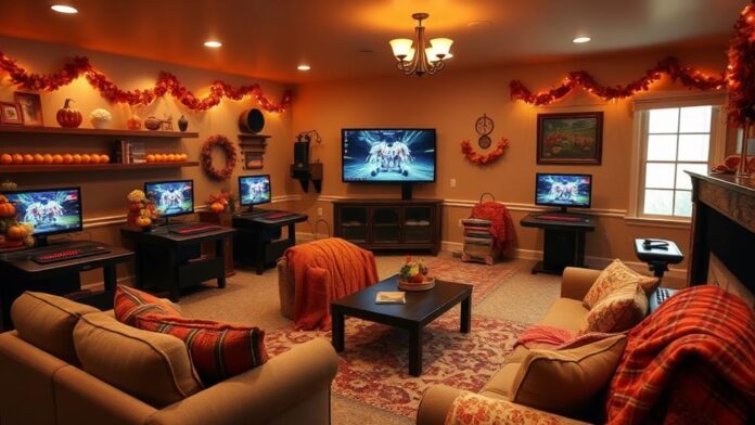 cozy fall game room decor