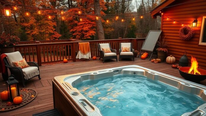 cozy fall hot tub decor