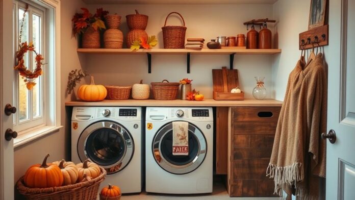 cozy fall laundry room decor