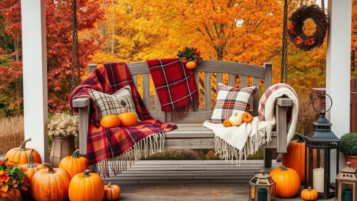 cozy fall porch swing decor