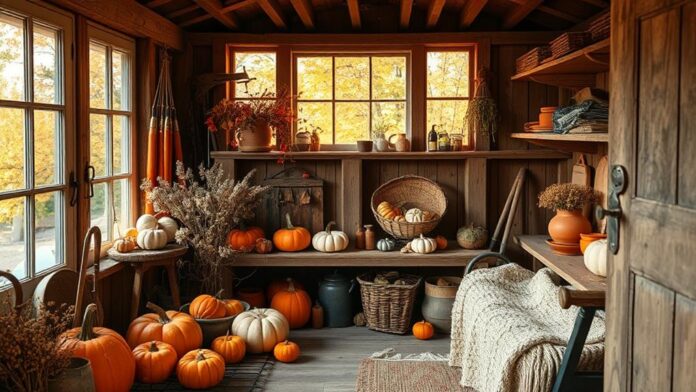 cozy fall potting shed decor