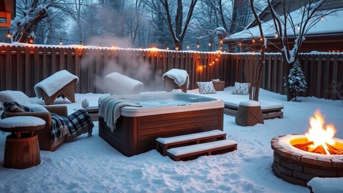 cozy winter hot tub decor