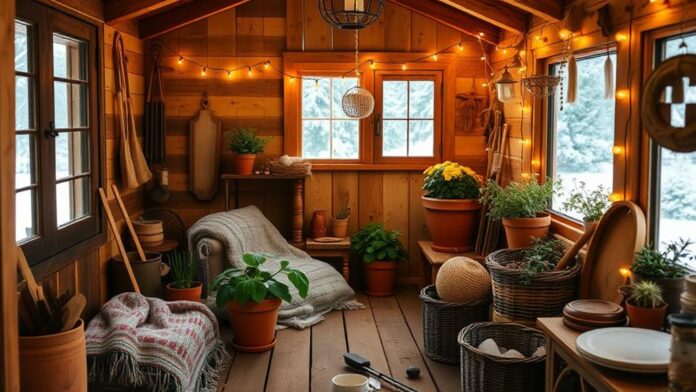 cozy winter potting shed decor