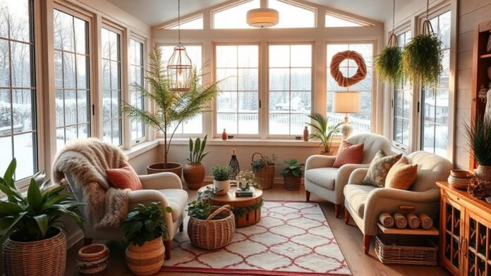 cozy winter sunroom decor