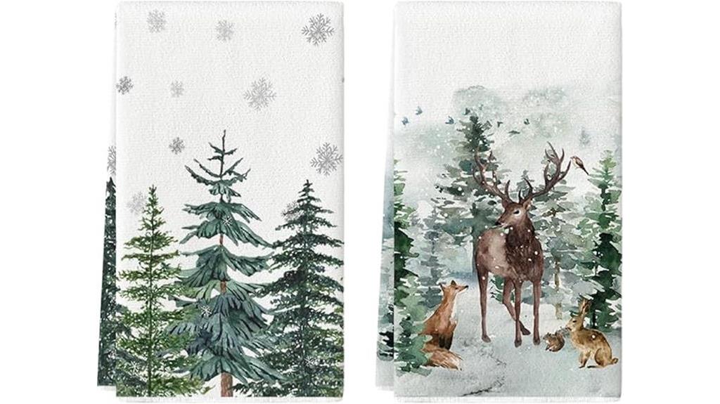 elk themed winter kitchen towels