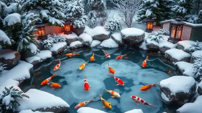 enchanting winter koi pond decor