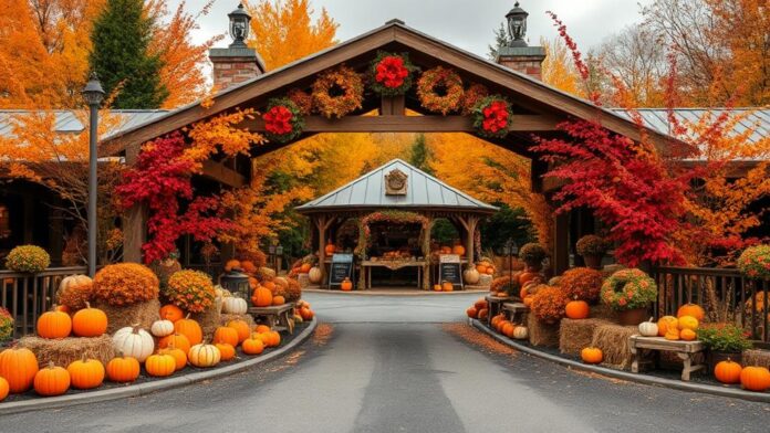 fall drive up entrance decor