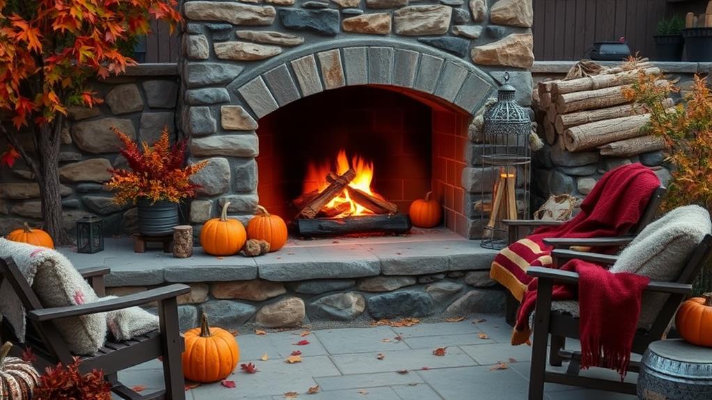 fall outdoor fireplace decor