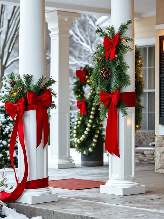 festive decorated winter pillars