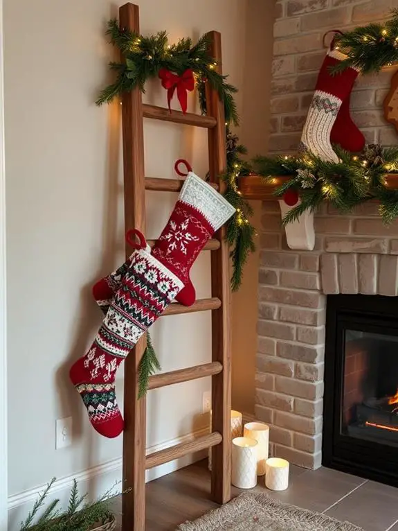 festive ladder stocking display