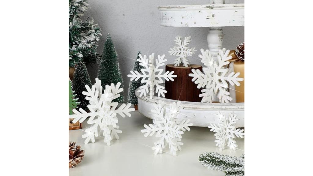 glittery wooden snowflake decor