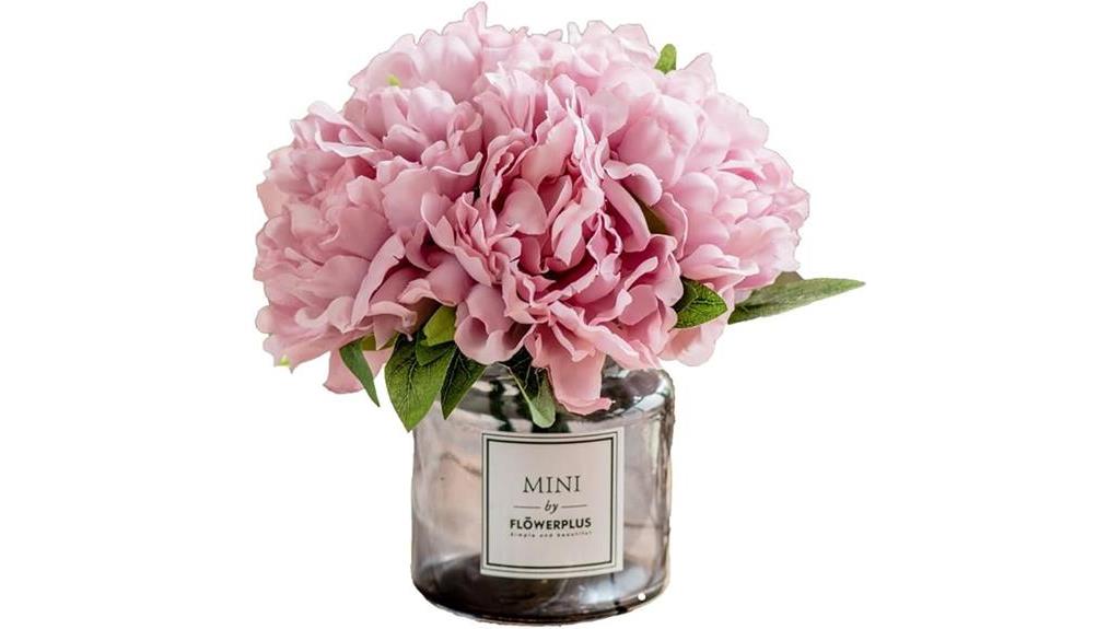 gray vase with lilac peonies