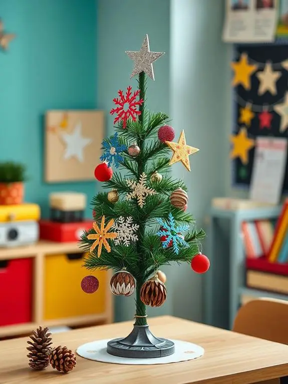 handcrafted student ornament display