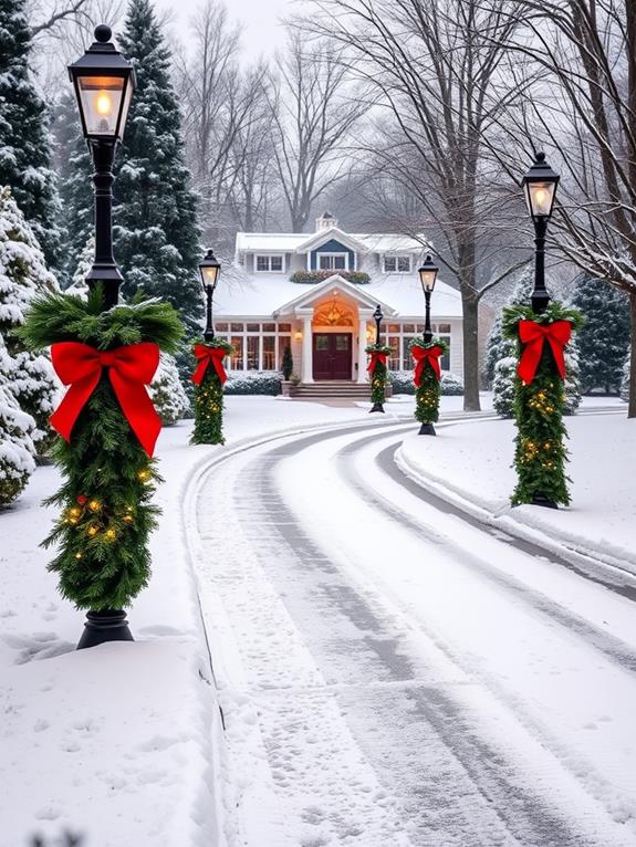 holiday decorated streetlamps