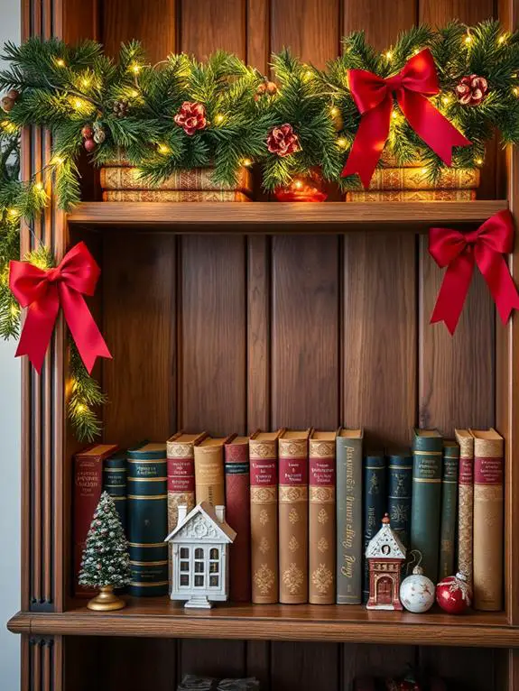holiday themed bookcase decoration