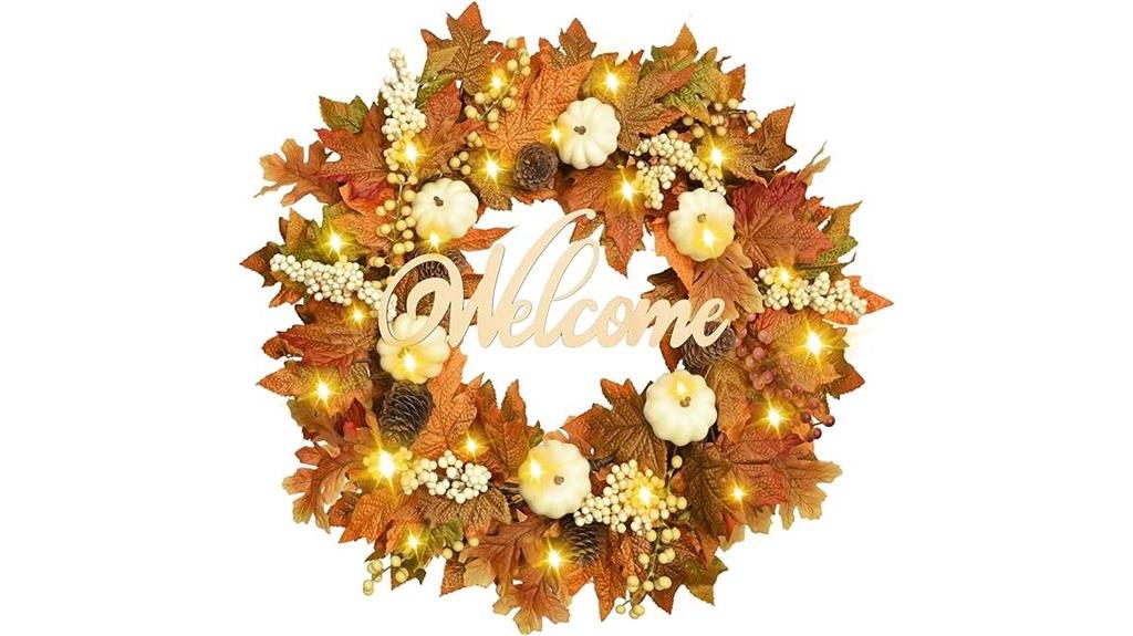 illuminated fall door wreath