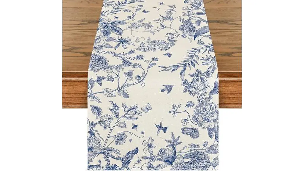 monochrome birds flowers runner