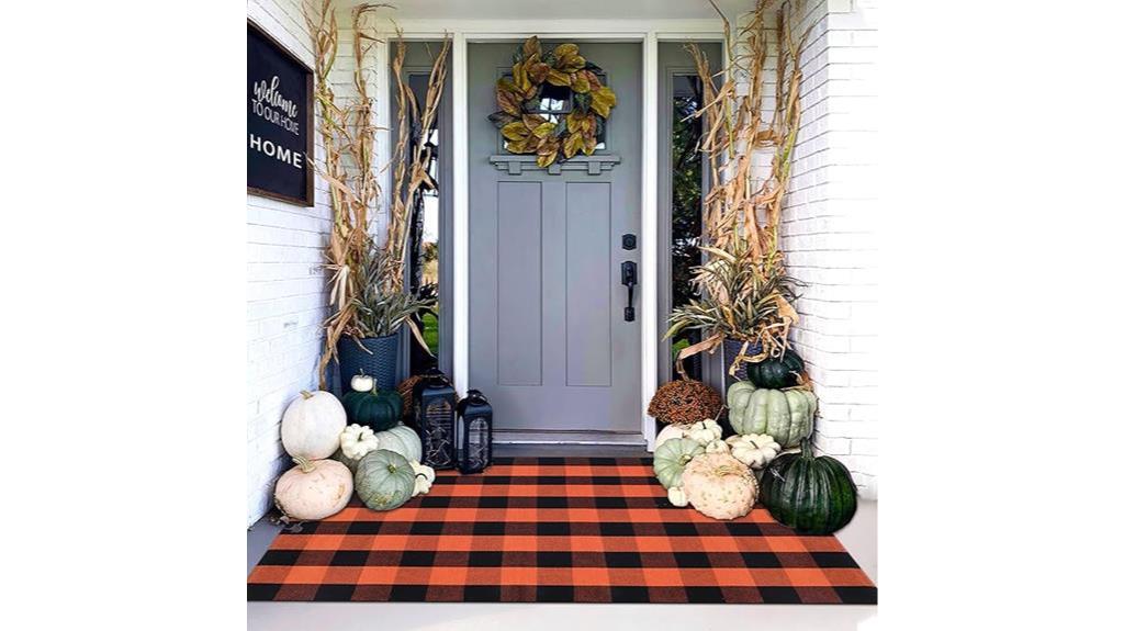 outdoor orange black plaid rug