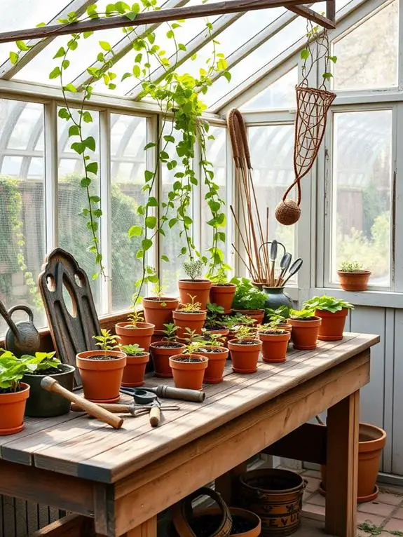 retro gardening equipment display