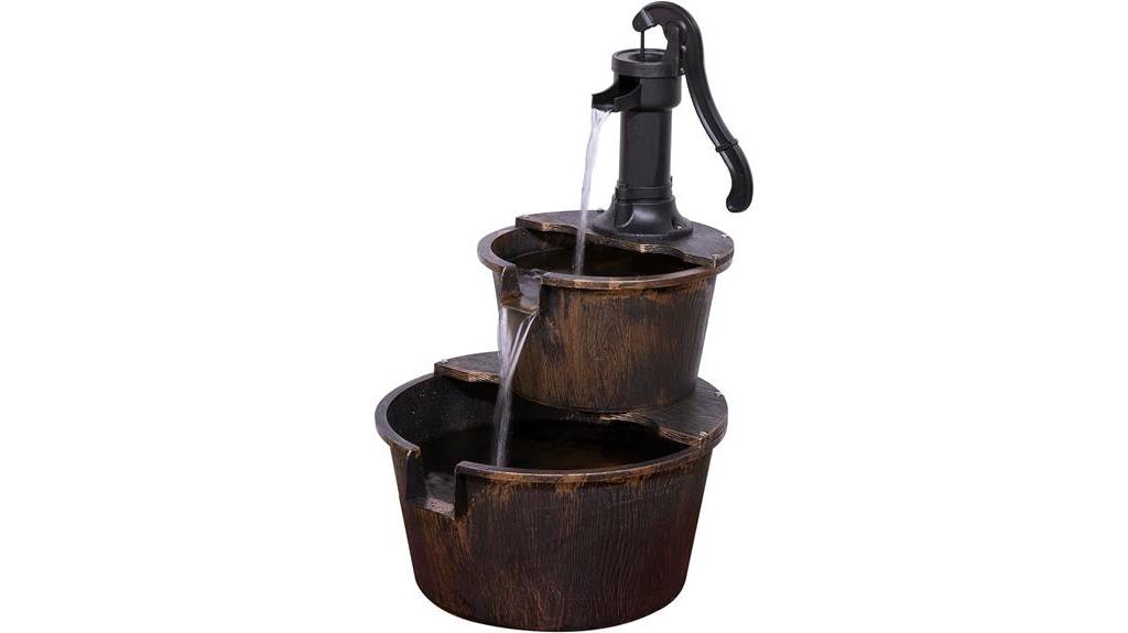 rustic barrel pump fountain