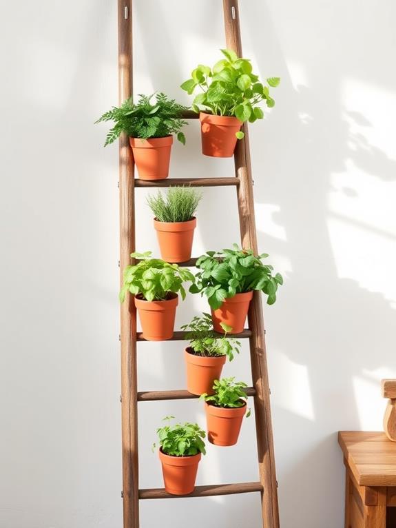 rustic herb ladder arrangement