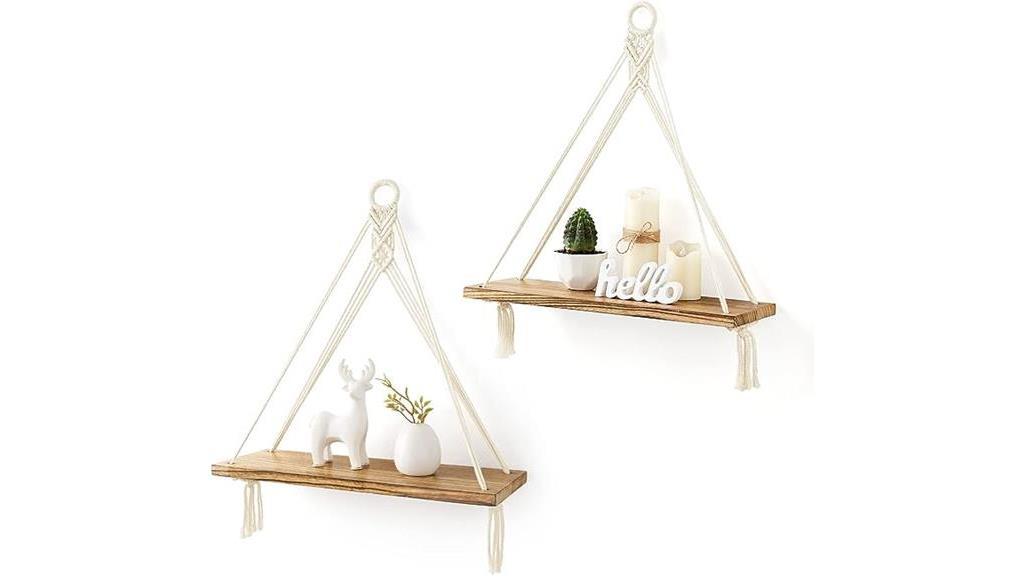 rustic macrame floating shelves