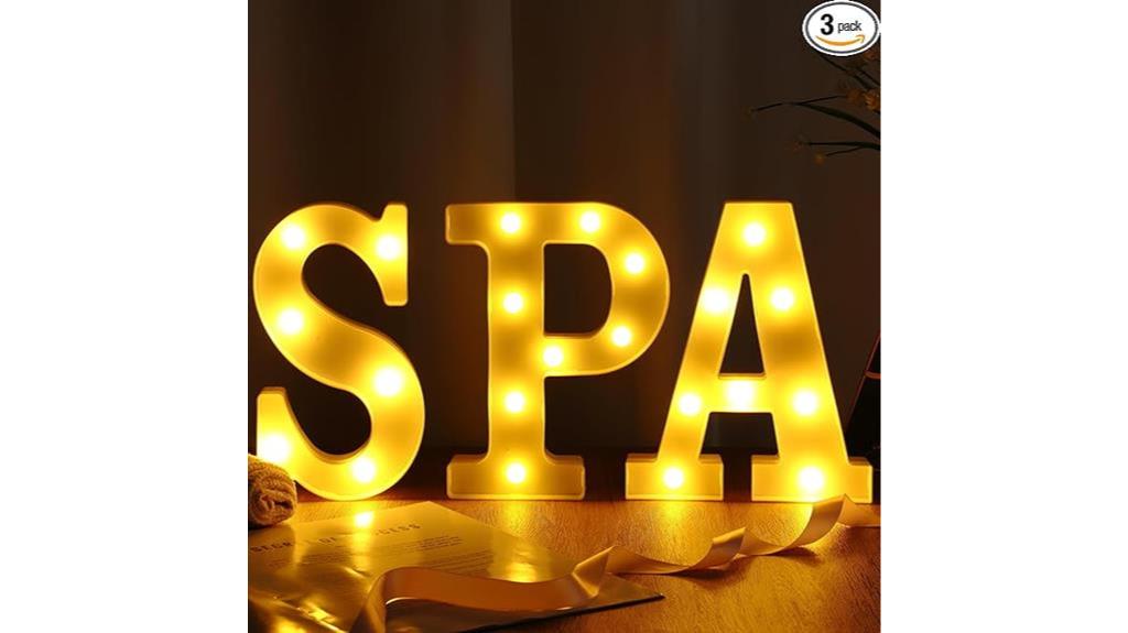 spa party led letter decorations