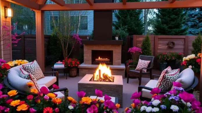 spring outdoor fireplace decor