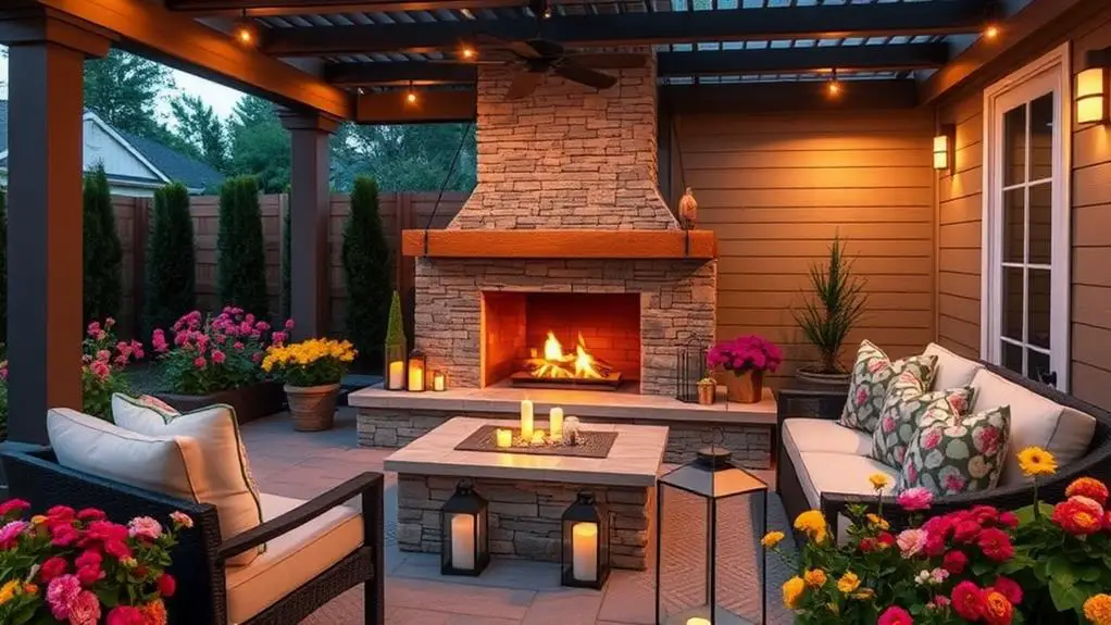 spring outdoor fireplace decor