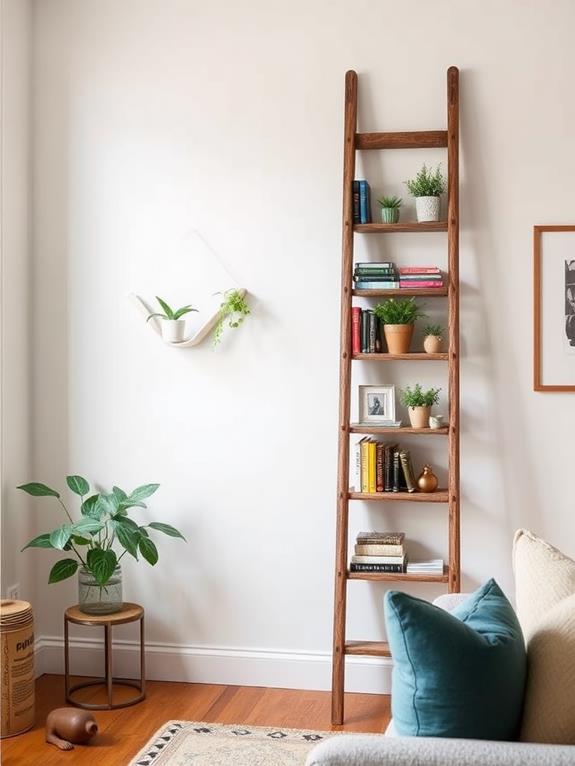 transform ladder into bookshelf