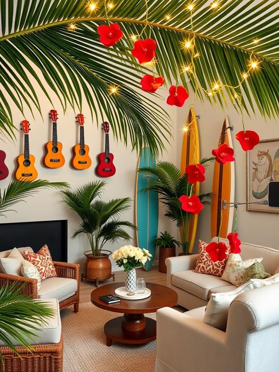 tropical ukulele surfboard decor