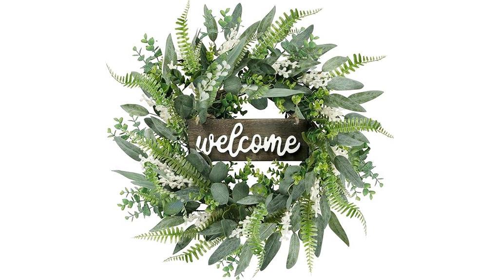 welcome sign eucalyptus wreath