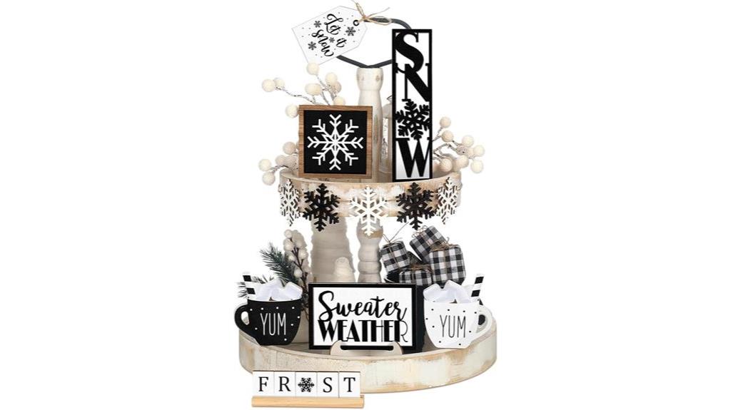 winter themed tiered tray decor