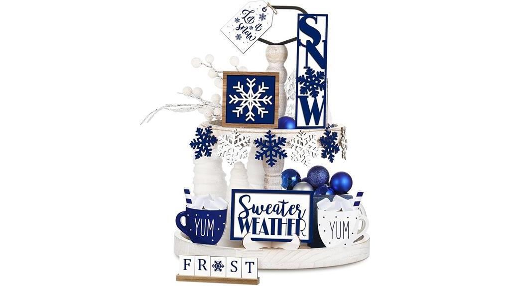 winter themed tiered tray decor