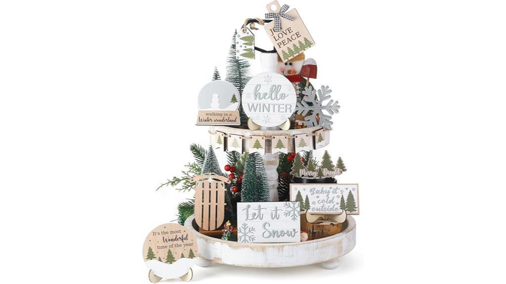 winter themed wooden ornaments set