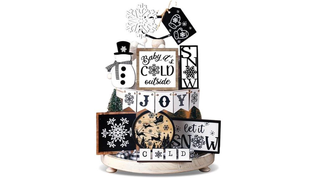 winter tiered tray decor