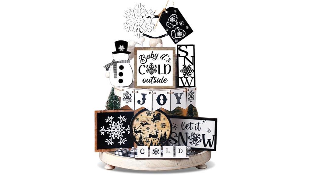 winter tiered tray decor