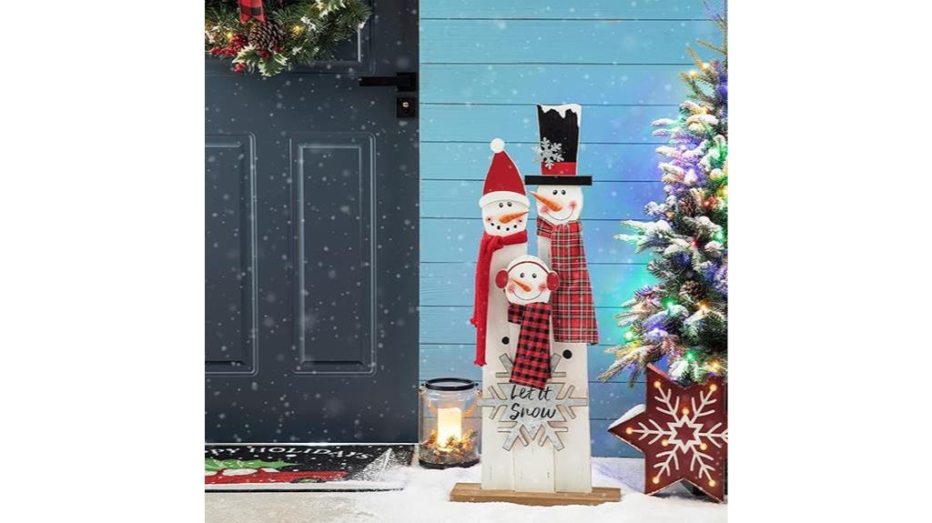 wooden snowman family decor